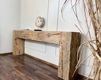 Narrow console table sculpture table vintage solid reclaimed wood rustic 72inch entryway console sustainable home decor custom wood table