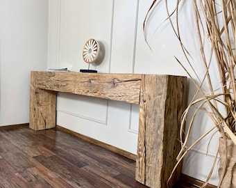 Old beam console table unique dovetailed old wood rustic style table loft organic reclaimed barn wood entryway natural table MFW design