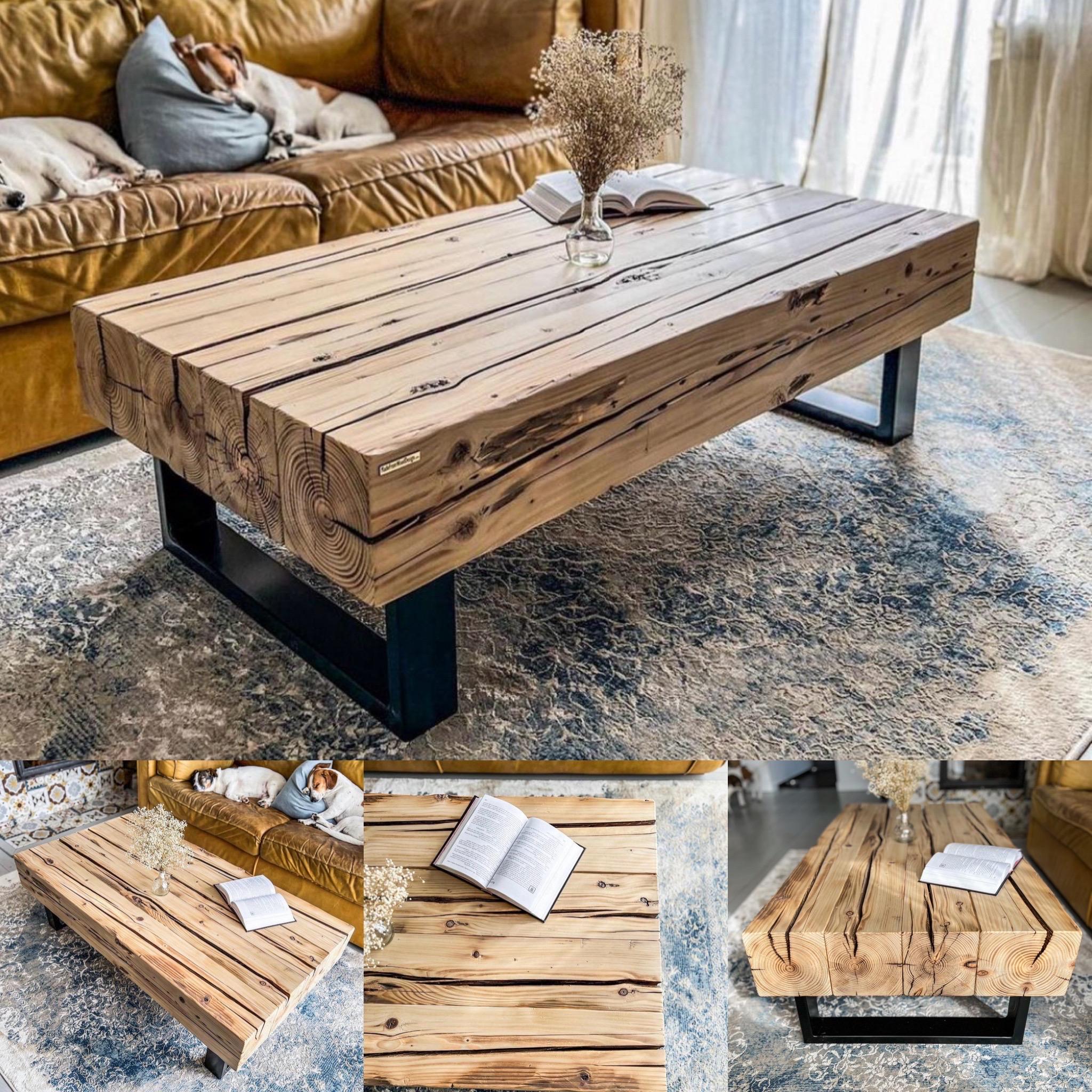 【riku】FERUM INDUSTRIAL COFFEE TABLE Reclaimed Wood Coffee Table – Rustic Industrial Coffee Table