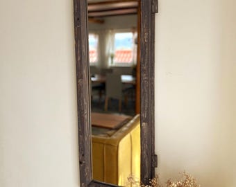Mirror in a old window wooden frame unique rustic style farmhouse country big mirror reclaimed frame stained glass natural MFW blue navy
