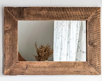 Miroir dans un vieux cadre en bois récupéré bois unique ferme rustique bohostyle petit miroir pays chaud naturel sombre cadre large MFW design