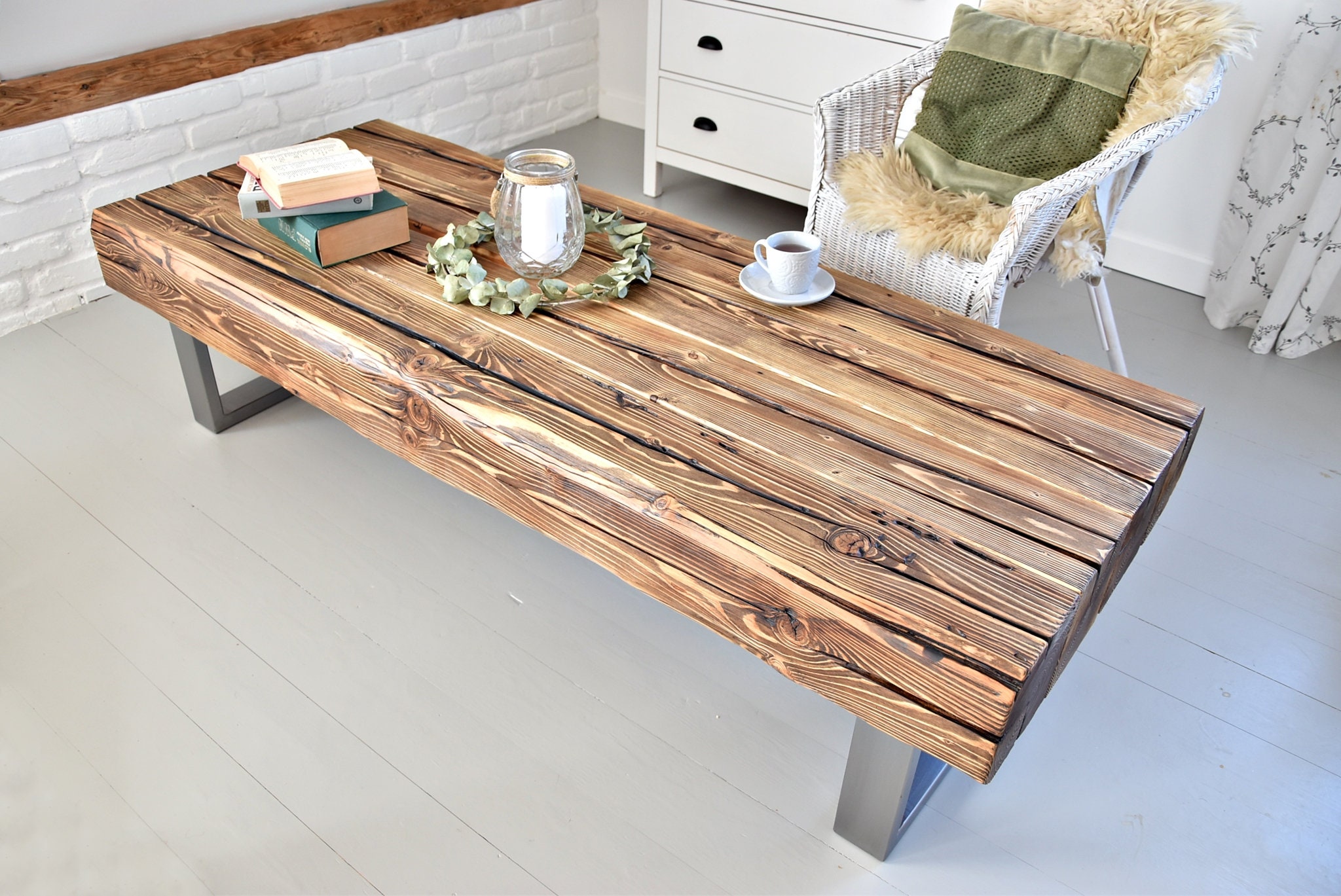 Old Beams Coffee Table Silver Legs Rustic Style Organic Barn - Etsy UK