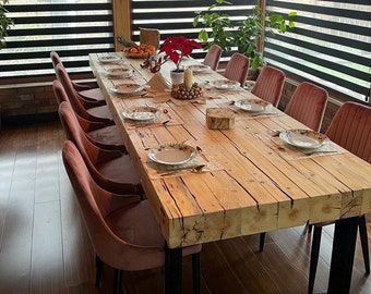 Vieilles poutres table à manger pieds en acier noir style rustique pays moderne bois de grange biologique récupéré bois massif clair table massive design MFW