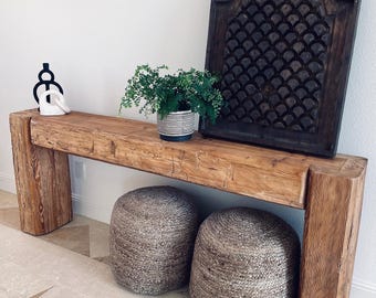 Reclaimed Barn Wood Console Table, Old Beam Entryway Table, Rustic Loft Farmhouse Japandi Style, Solid Wood Side Table, Handmade Unique Cons