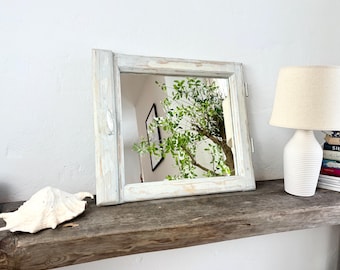 Light blue Window Frame Mirror Reclaimed Wood beams Mirror Pastel Farmhouse Wall Mirror Wabi Sabi French Country Home Decor 56x50 cm