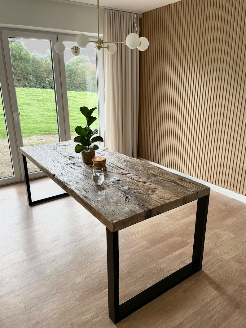 Old Beams Dining Table Black Legs Rustic Style Organic Barn Wood