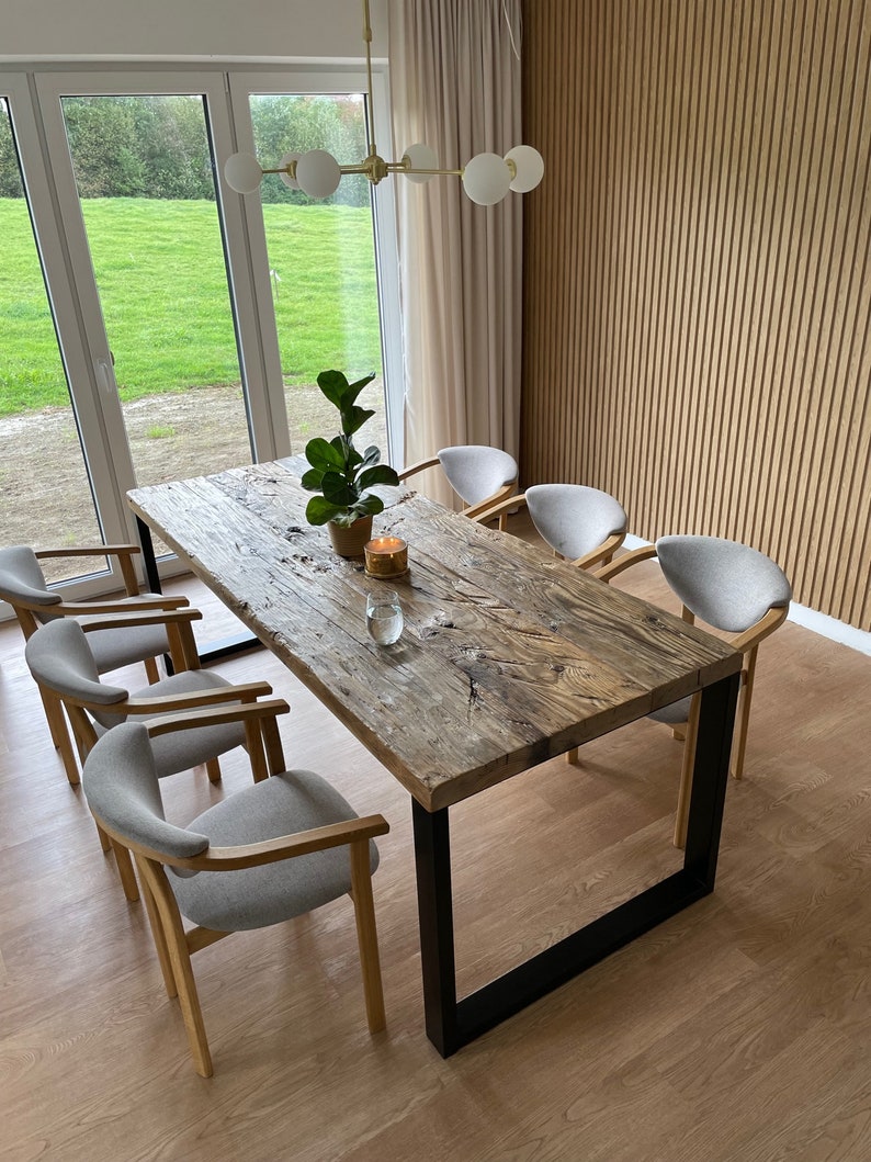 Old Beams Dining Table Black Legs Rustic Style Organic Barn Wood