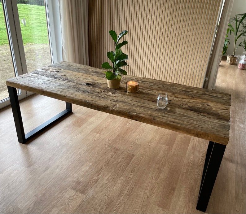 Old Beams Dining Table Black Legs Rustic Style Organic Barn Wood