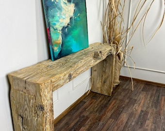 Reclaimed Wood Console Table – Handmade Pine Beam Table – Japandi Rustic Entryway Table