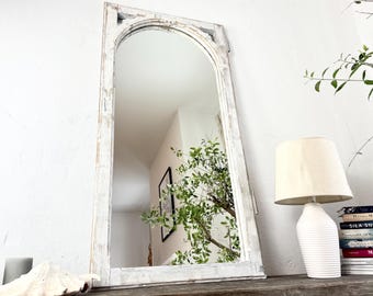 Ornament Light white Window Frame Mirror Reclaimed Wood Mirror Pastel Farmhouse Wall Wabi Sabi French Country Home Decor 111x56 cm MFW