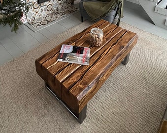 Old Beams Coffee Table Silver Legs Rustic Style Organic Barn Wood