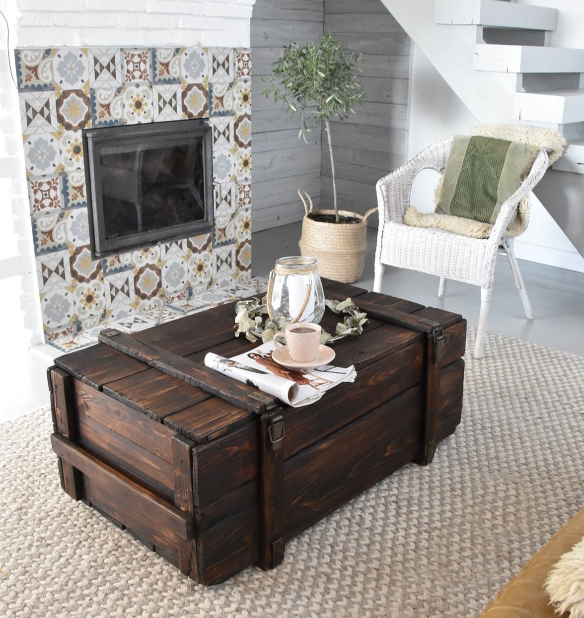 Vintage Army Chest Coffee Table, Reclaimed Wood Trunk Table on