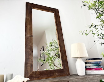 Rustic Reclaimed Wood Mirror Large Farmhouse Wall Mirror Wooden Frame Mirror Bathroom Entryway Bedroom Decor Handmade Mirror 60x120 cm