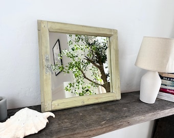 Old Window rustic Frame Mirror Reclaimed Wood Mirror mint green Pastel Farmhouse Wall Mirror Wabi Sabi French Country Decor 56x50 cm MFW
