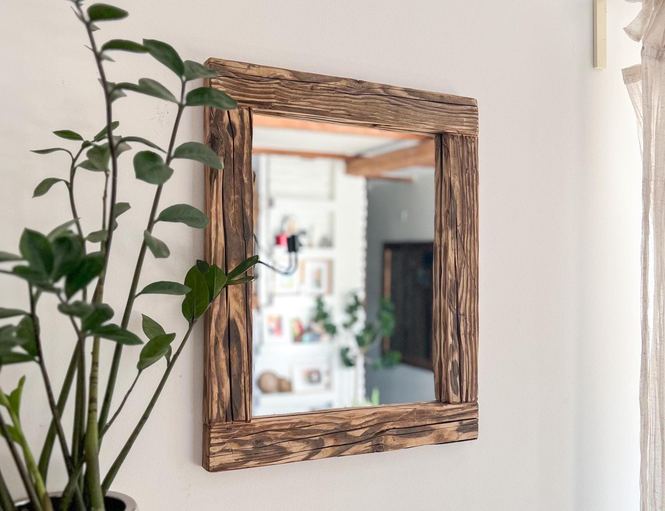 Rustic Mirror With Reclaimed Wood Frame – Handmade Square Wall