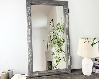 Antique Window Mirror Rustic Farmhouse navy blue Mirror French Country Mirror Shabby Chic Window Frame Mirror Pastel Wall Decor 56x93cm