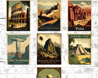 Modern Wonders of the World Set of 7 Bundle Unique Home Decor For Home Office Best Travel Gift For Travel Lover Digital Download Wall Art
