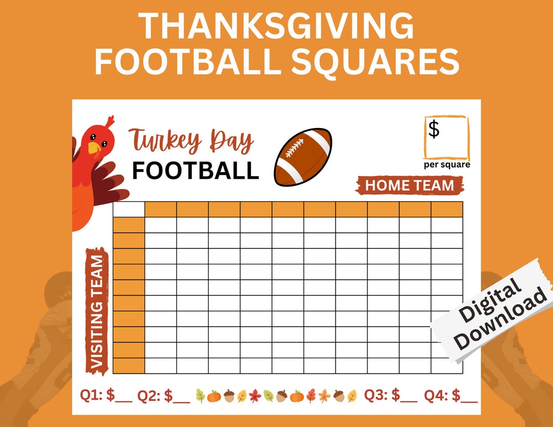 Football Squares Game, Thanksgiving Day Game Football Squares