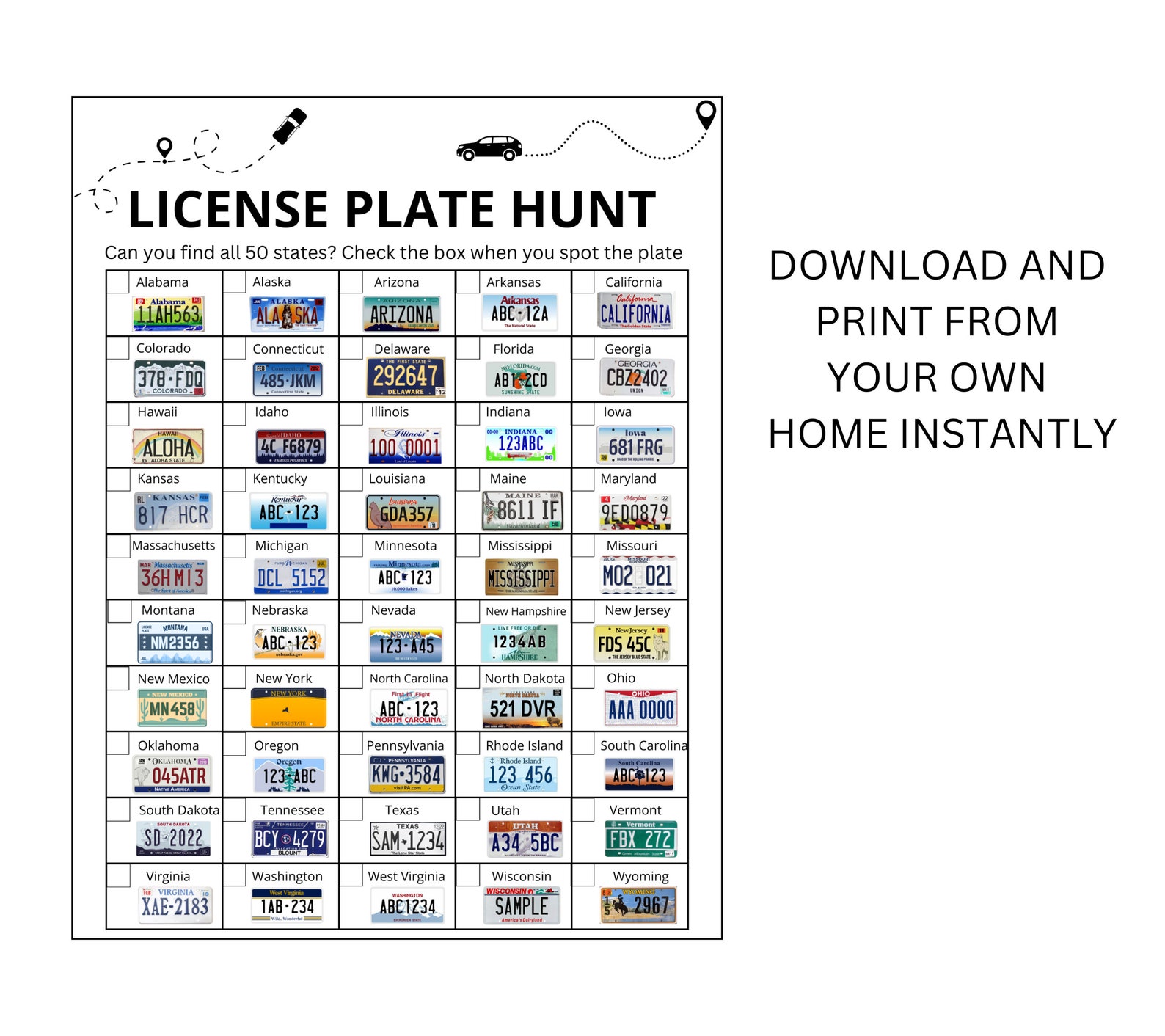 Road Trip Game. Printable Road Trip Games. License Plate Game. Printable Games for Kids - Etsy