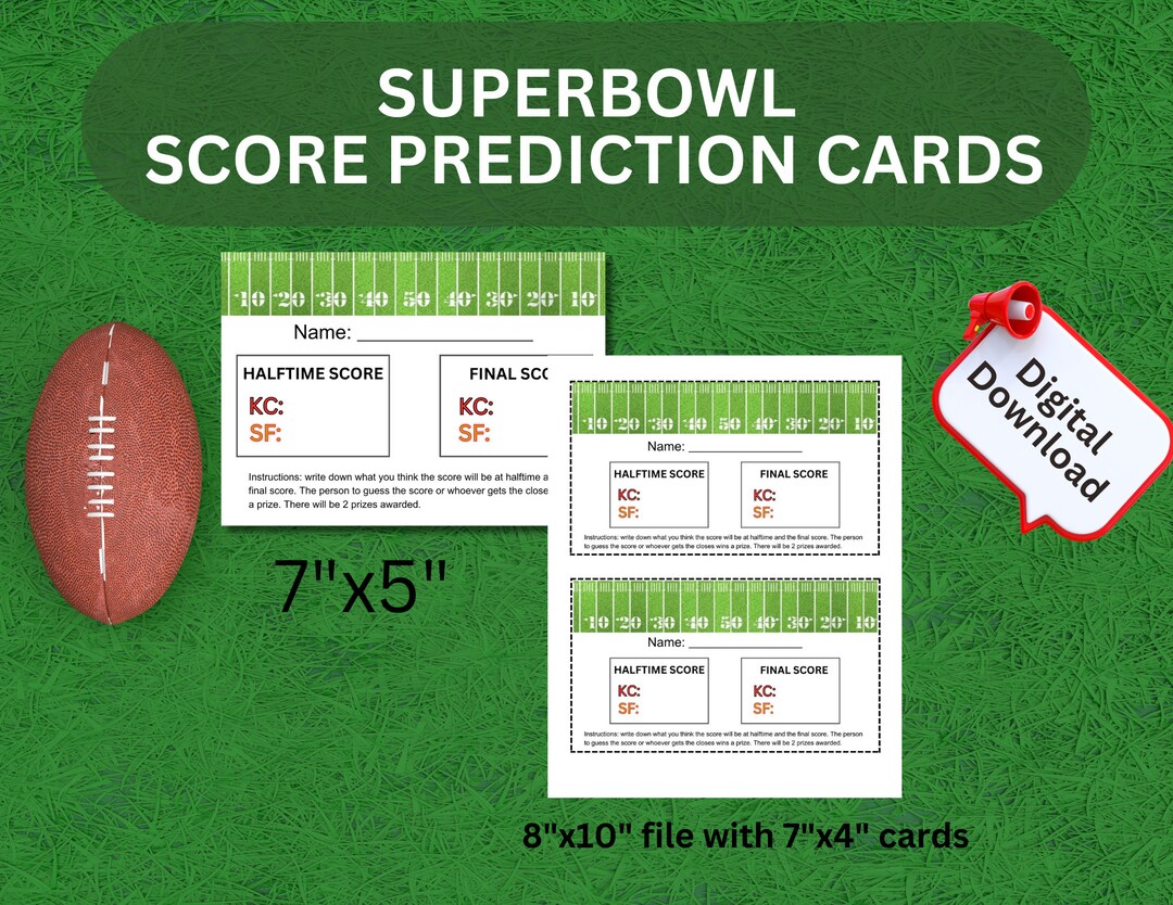 Super Bowl Score Prediction Cards. Super Bowl Printable Game. Super