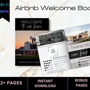 Modern Airbnb Welcome Book Template, Vacation Rental Welcome Book, VRBO Welcome Book, Editable Airbnb Guest Book, Canva Welcome Guide,