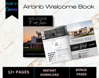 Moderne Airbnb-welkomstboeksjabloon, welkomstboek voor vakantiehuizen, VRBO-welkomstboek, bewerkbaar Airbnb-gastenboek, Canva-welkomstgids,