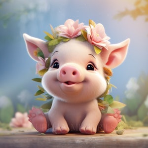 Lindo cerdo Clipart vivero decoración bebé cerdo lindo bebé Animal Floral Clipart pared arte cerdo ilustración - DESCARGA DIGITAL