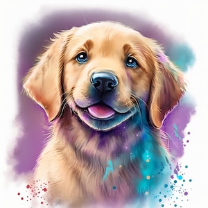 Golden Retriever Acquerello Clipart Nursery Decor Cane Acquerello Cute Baby Cane Cucciolo Animale Acquerello Clipart Wall Decor-DIGITAL DOWNLOAD