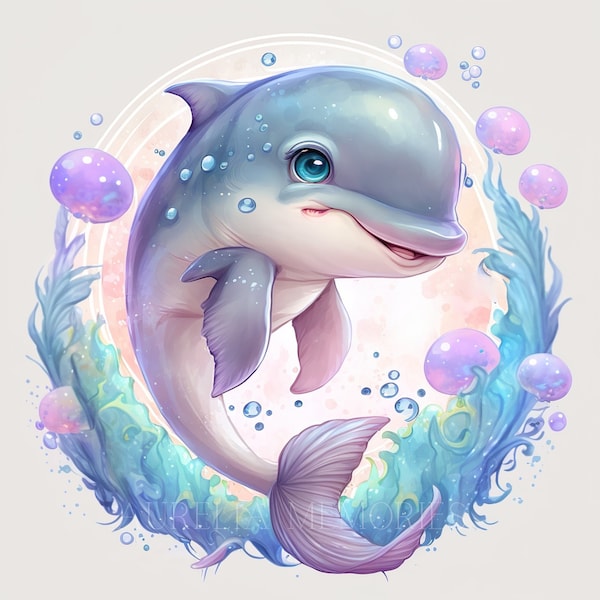 Delfin Aquarell Clipart Unterwasserwelt Aquarell Kunst Baby Delfin Aquarell Süßes Baby Tier Delfin Watercolor Clipart -DIGITAL DOWNLOAD