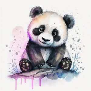 Panda acuarela Clipart vivero decoración bebé Panda acuarela lindo bebé Animal acuarela Clipart Panda Clipart pared decoración-DESCARGA DIGITAL