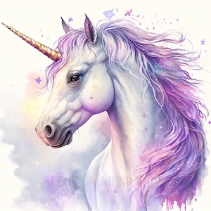 Unicorno Acquerello Clipart Nursery Decor Arcobaleno Unicorno Acquerello Cute Unicorn Head Acquerello Fantasy -DIGITAL DOWNLOAD