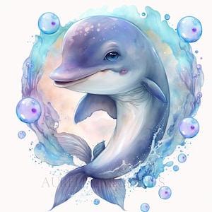 Dolphin Watercolor Clipart Underwater World Watercolor Art Baby Dolphin Watercolor Cute Baby Animal Dolphin Watercolor Clipart -DIGITAL DOWNLOAD
