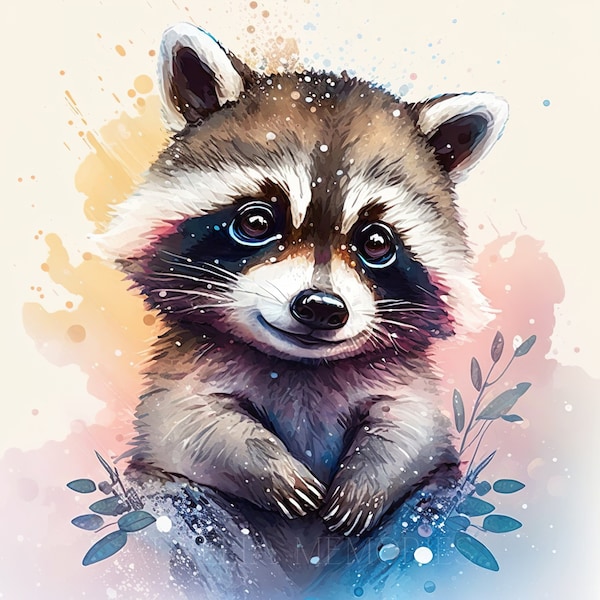 Raccoon Watercolor Clipart Nursery Decor Baby Raccoon Watercolor Cute Baby Animal Watercolor Clipart Raccoon Clipart -DIGITAL DOWNLOAD