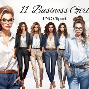 Zakelijke vrouw aquarel clipart 11 PNG-bestanden Business meisje clipart Business casual stijl mode illustratie clipart bundel DIGITALE DOWNLOAD