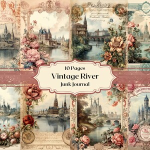 Vintage Illustration Digital Paper Castle Castles With River Framed Scrapbook Paper Old Printable Rococo Junk Journal Paper