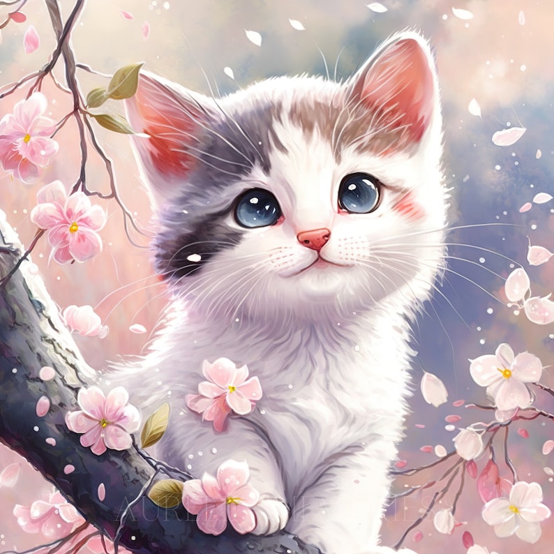 Japan Katze Aquarell Clipart Kinderzimmer Dekor Japan Baby Kätzchen