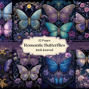 Romantische vlinders digitale papier paarse vlinders achtergronden Scrapbook papier goud Rococo Junk Journal Fantasy Journal