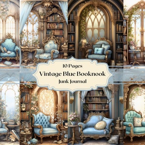 Vintage Pastel azul libro esquina papel Digital biblioteca victoriana Scrapbooking rococó libro esquina basura diario papel Shabby Chic