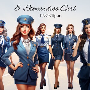 Comissária de bordo Mulheres Clipart 8 arquivos PNG Aquarela Piloto Clipart Hostess Clipart Ilustração de moda Clipart de avião - DOWNLOAD DIGITAL