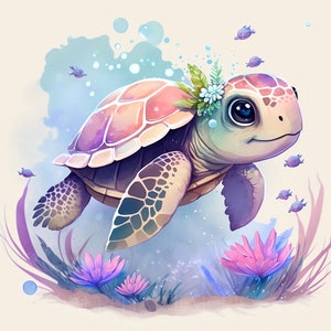 Turtle Watercolor Clipart Underwater World Watercolor Art Baby Turtle Watercolor Cute Baby Animal Watercolor Clipart -DIGITAL DOWNLOAD