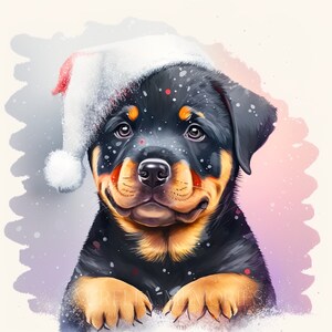 Rottweiler Watercolor Clipart Rottweiler Dog Watercolor Cute Baby Puppy Christmas Winter Portrait Dog with Hat Wall Decor -DIGITAL DOWNLOAD