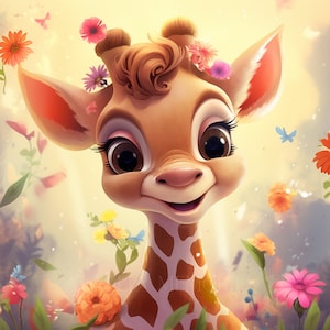 Giraffe Clipart Kinderzimmer Dekor Baby Giraffe Niedliches Baby Tier Blumen Clipart Wanddeko Giraffe Illustration - DIGITAL DOWNLOAD