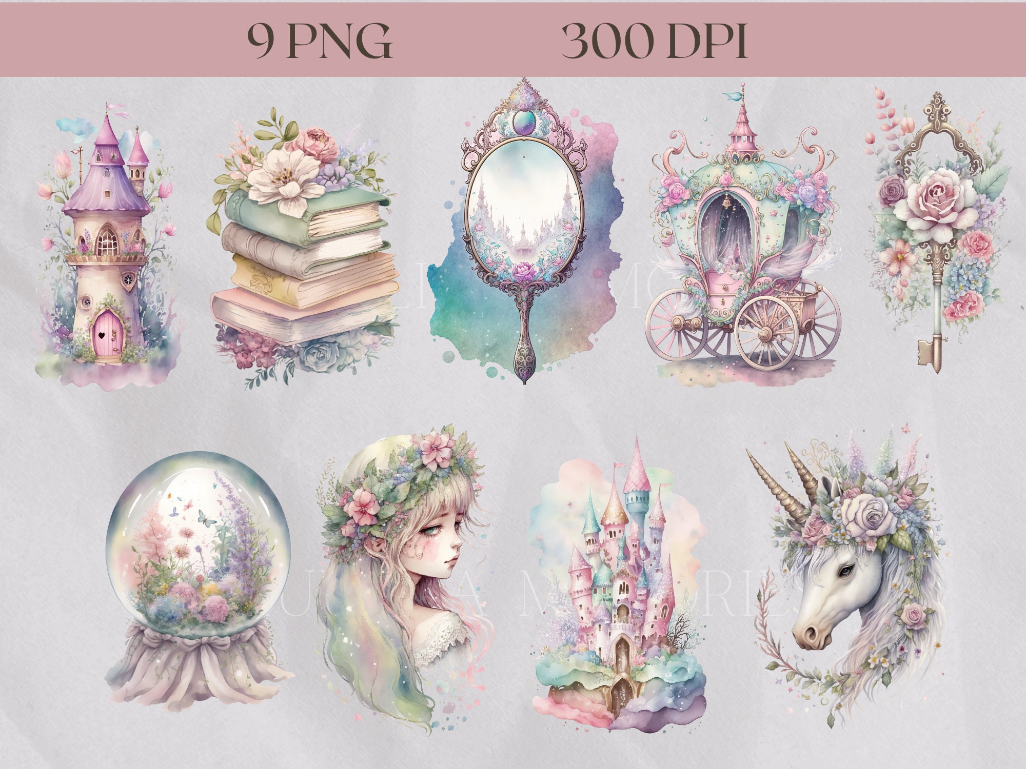 Fairy Tale Pastel Clipart Watercolor 9 PNG Files Fantasy Clipart ...