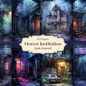 Instituciones de terror Acuarela Papel digital 12 JPG Spooky Scrapbooking Junk Journal Paper Halloween Vintage Fondos abandonados