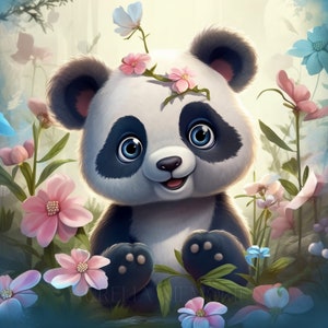 Cute Panda Bear Clipart Nursery Decor Baby Panda Cute Baby Animal Floral Clipart Wall Decor Panda Illustration - DIGITAL DOWNLOAD