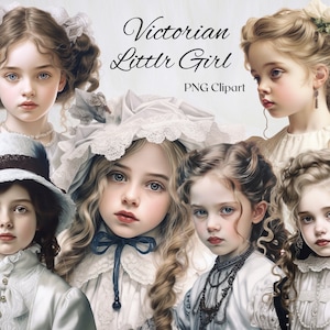 Vittoriano Vintage Little Girl Clipart 12 file PNG acquerello ragazza con abito bianco Vintage Clipart illustrazione-DIGITAL DOWNLOAD