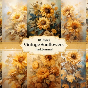 Vintage girasol papel digital scrapbooking romántico viejo papel basura diario papel girasol papel fondos efímera