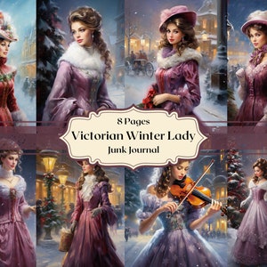 Navidad victoriana dama papel digital acuarela mujeres papel scrapbooking pastel invierno basura diario papel fondos en mal estado