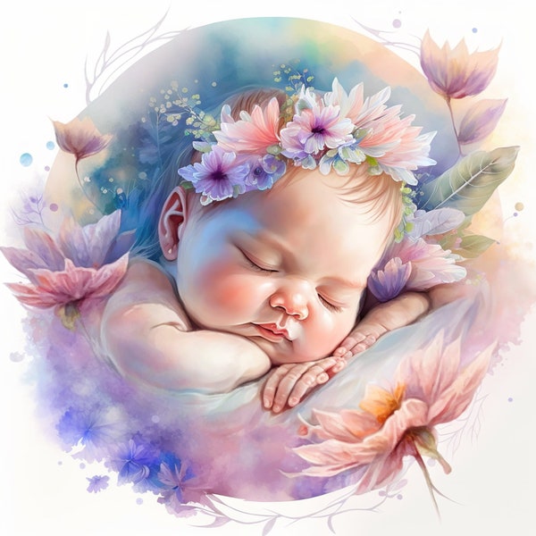 Baby Aquarell Clipart Kinderzimmer Dekor Baby Aquarell Süßes Schlafendes Baby Watercolor Clipart Neugeborenes Babybild -DIGITAL DOWNLOAD