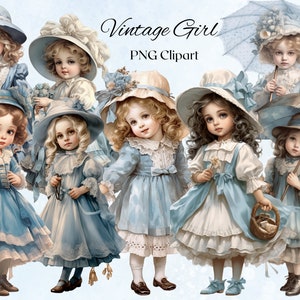 Vintage bambina Clipart 8 file PNG Retro ragazza acquerello Clipart illustrazione bambola Clipart Bundle moda - DOWNLOAD DIGITALE